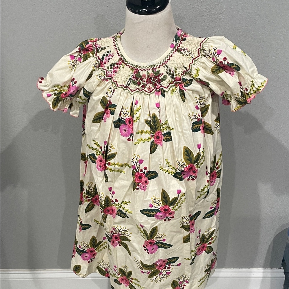 Floral Pink and Green Kids Dress